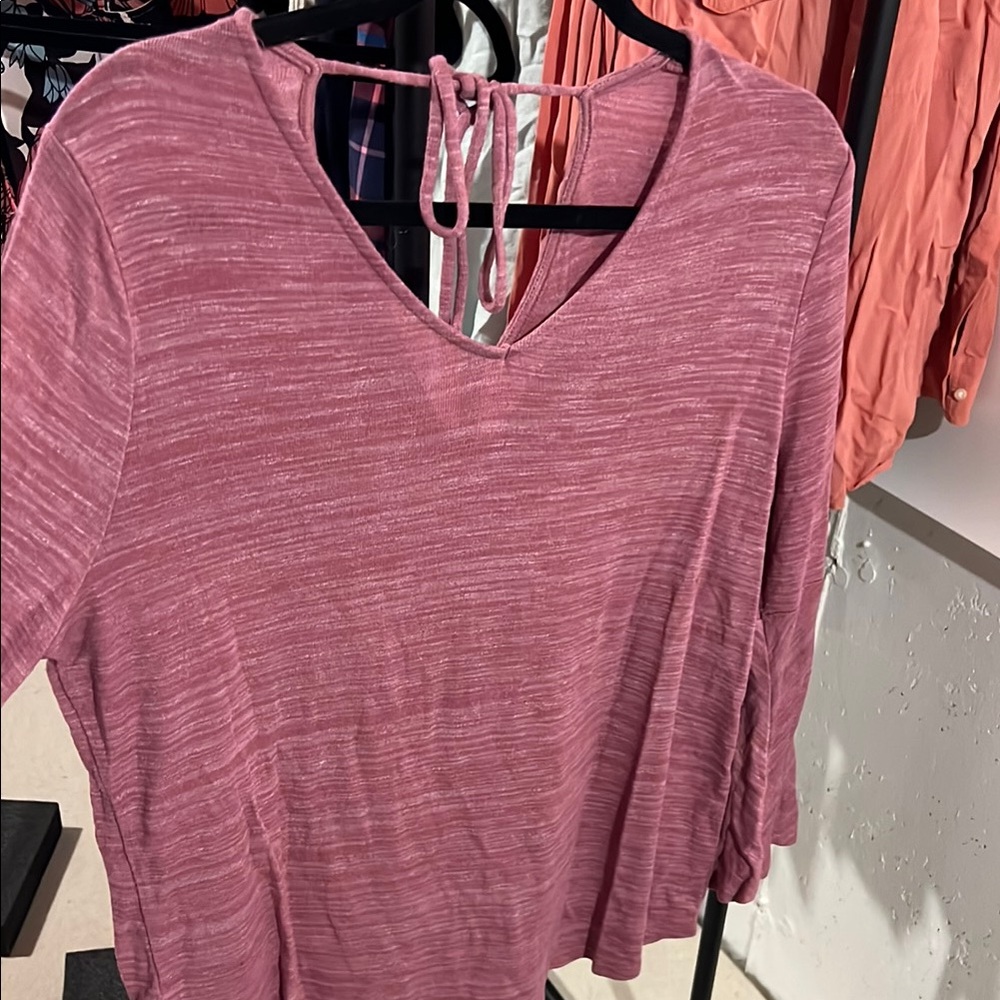 LOFT Pink Tie Back 3/4 Sleeve Blouse